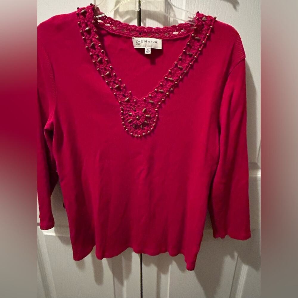 Jones New York Sport Red Embellished Blouse XL